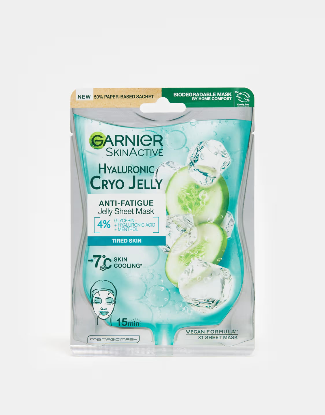 Garnier Anti-Fatigue Hyaluronic Acid and Icy Cucumber Cryo Jelly Face Mask