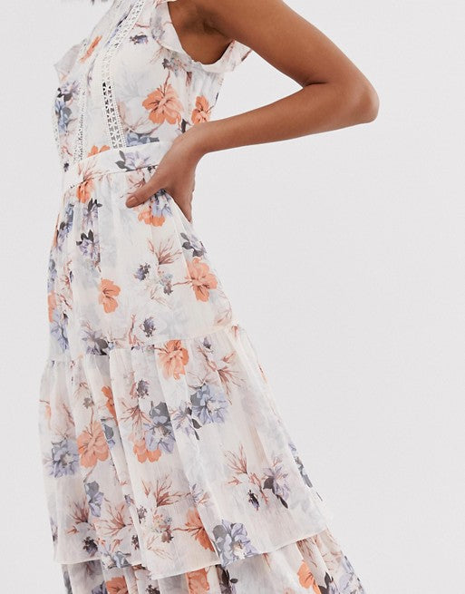 Forever New Floral print Tiered Maxi Dress in Multi