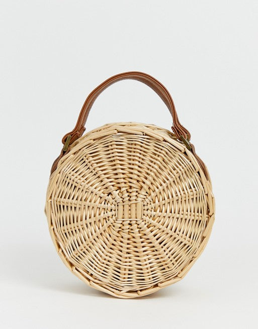 South Beach Exclusive Round Straw Bag With Detachable Cross Body Strap