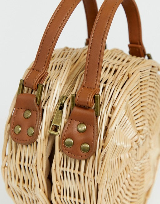 South Beach Exclusive Round Straw Bag With Detachable Cross Body Strap