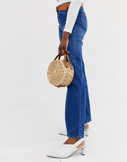 South Beach Exclusive Round Straw Bag With Detachable Cross Body Strap