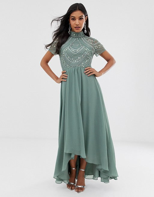 Maxi Dress With Short Sleeve Embellished Bodice