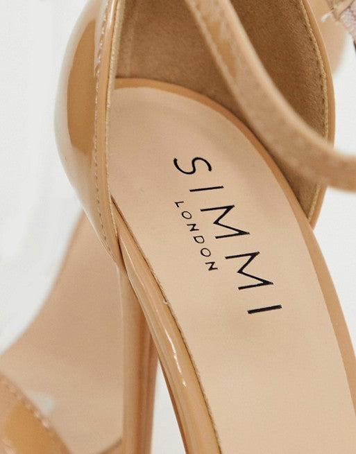 Simmi London Tamsyn angular heeled sandals in black patent | ASOS