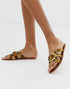 Warehouse Leather Sandals With Ring Detail in Leopard Print