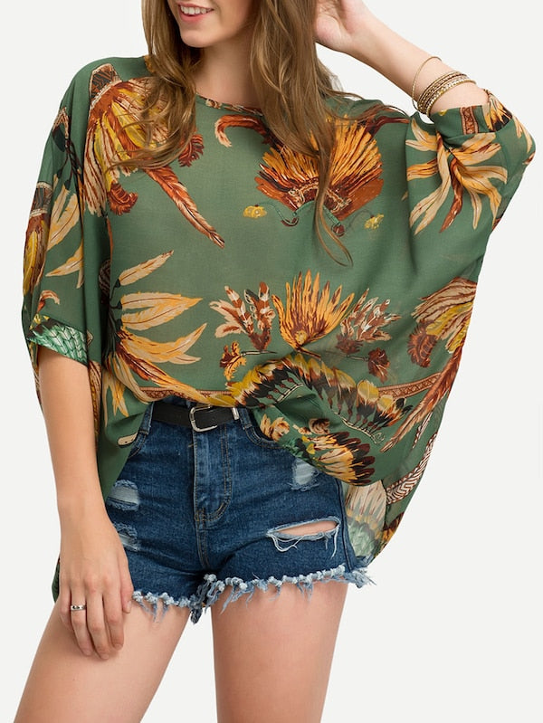 Kimono Sleeve Chiffon Shirt