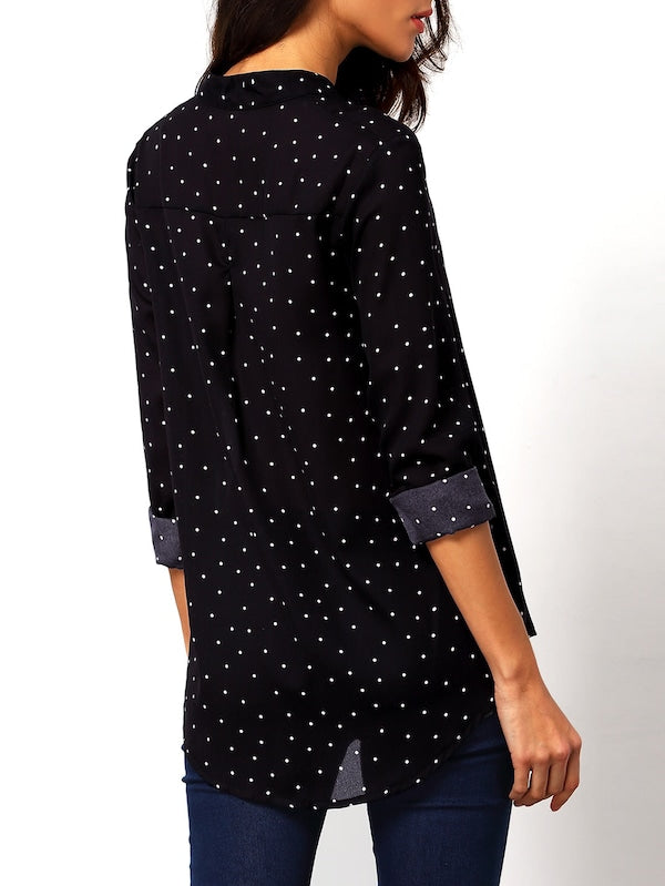 Polka Dot Spotted With Buttons Blouse