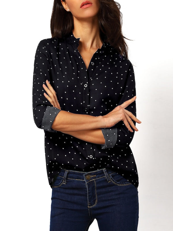 Polka Dot Spotted With Buttons Blouse