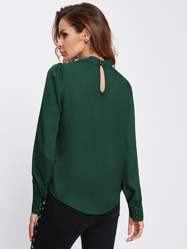 Stand Collar Pleated Blouse