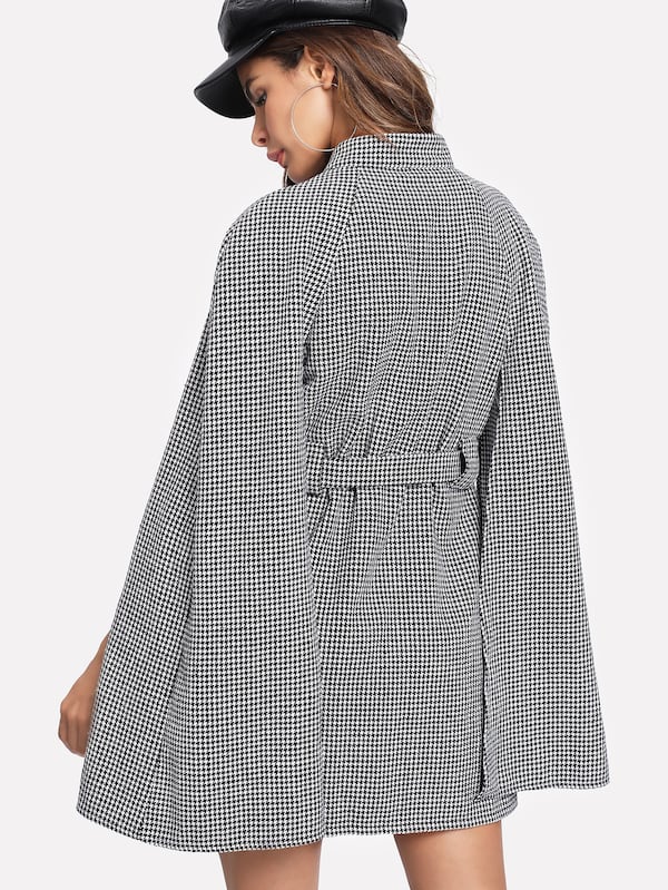 Self Belted Dogtooth Cape Coat