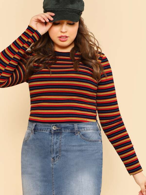 Plus Striped Tight T-Shirt