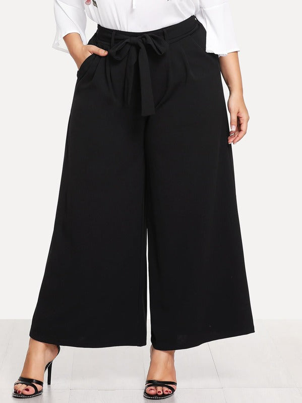 Plus Self Belted Palazzo Trousers
