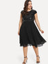 Plus Size Sequin Bodice Cap Sleeve Dress