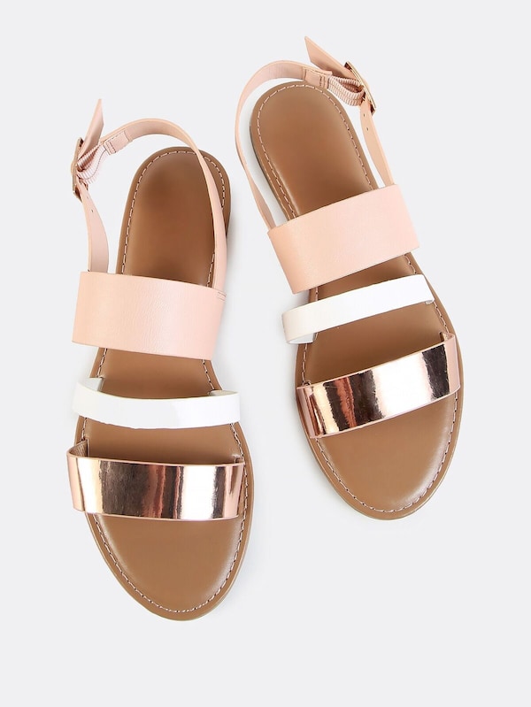 Sling Back Triple Band Rose Gold Sandals