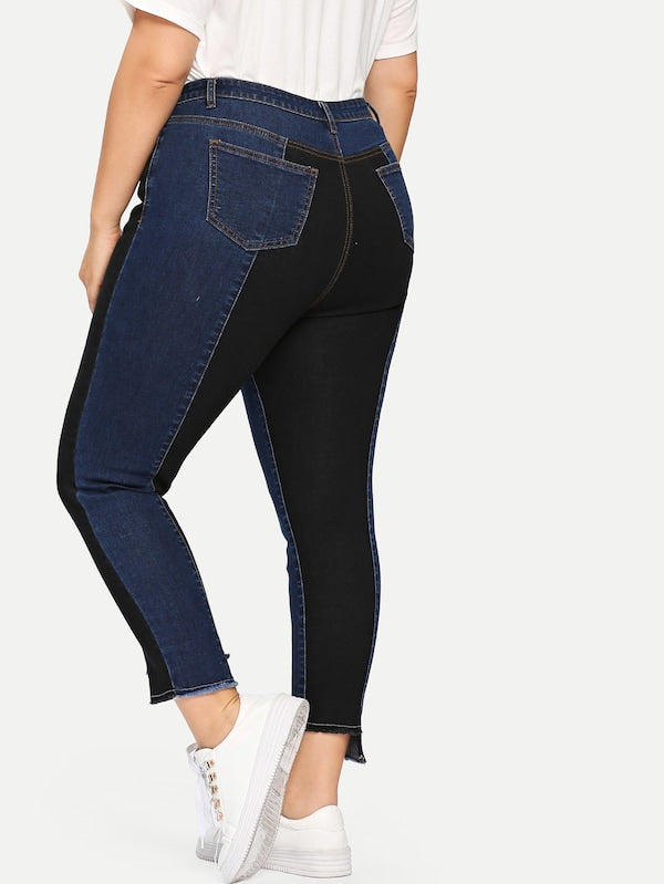 Plus Size Two Tone Stepped Hem Jeans
