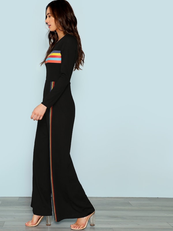 Contrast Striped Wide Leg Jumpsuit
