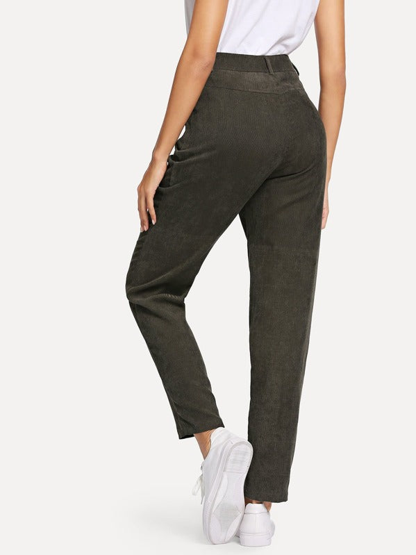 Solid Corduroy Trousers Without Belt