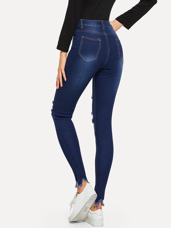 Knee Rips Raw Hem Skinny Jeans