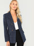 Double Breasted Notched Neck Plaid Blazer