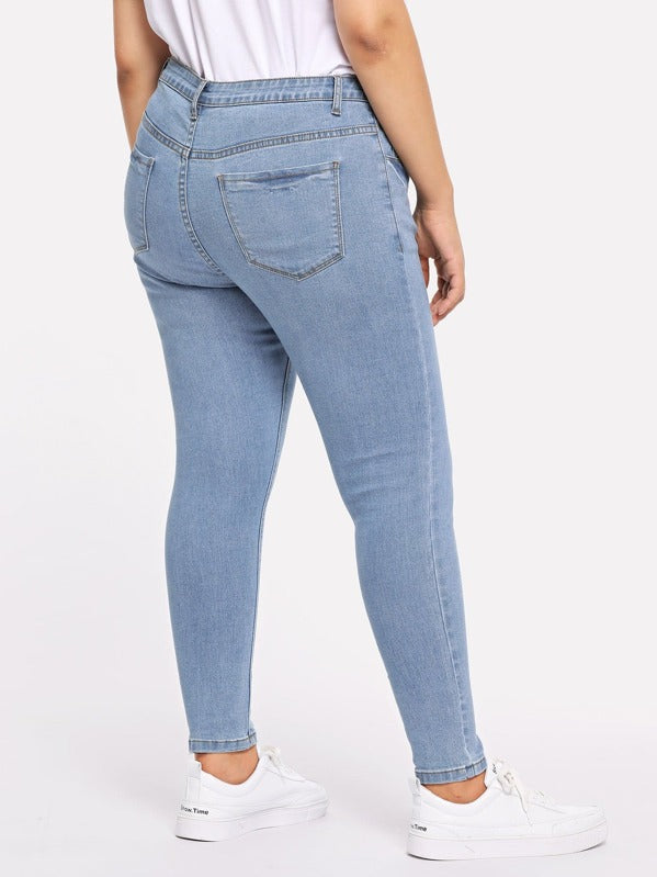 Plus Pocket Patched Crop Skinny Jeans
