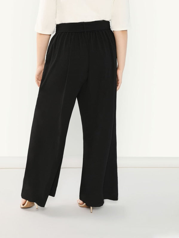 Plus Adjustable Belted Wide Leg Trousers