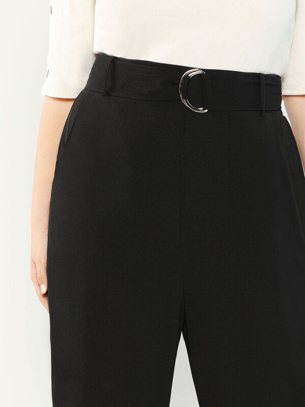 Plus Adjustable Belted Wide Leg Trousers