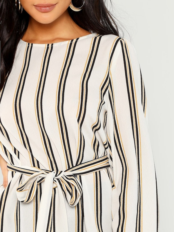 Striped Print Belted Top