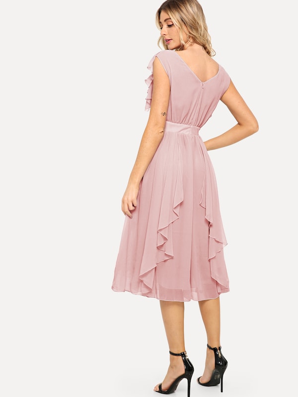 Flounce Detail Layered Midi Dress