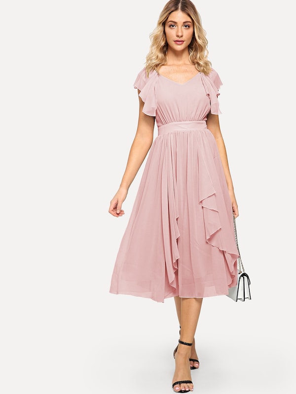 Flounce Detail Layered Midi Dress