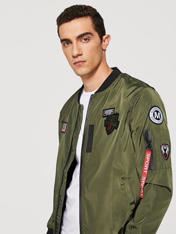 Men Patched Zip Decoration Patched Jacket