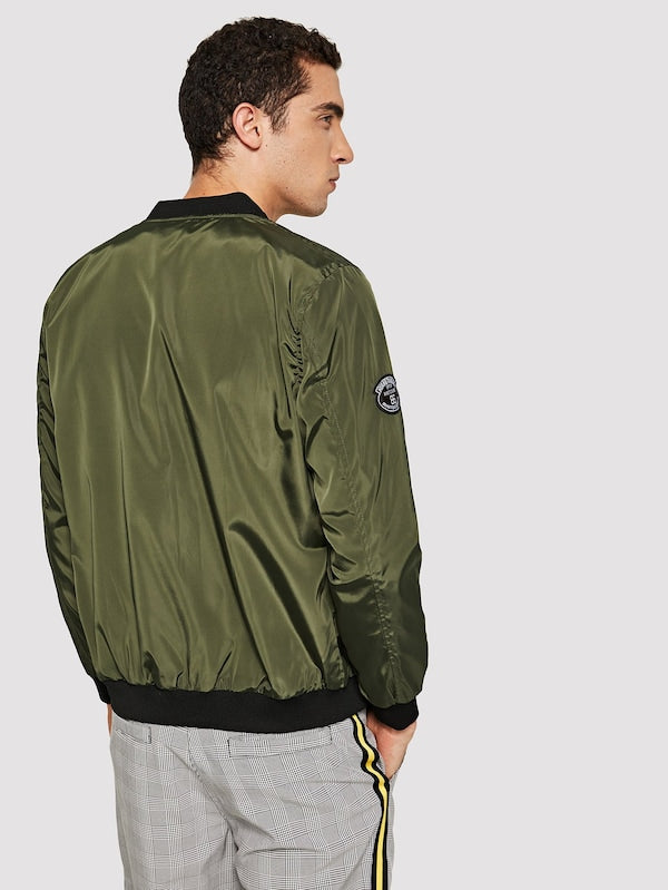 Men Patched Zip Decoration Patched Jacket