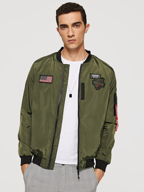 Men Patched Zip Decoration Patched Jacket