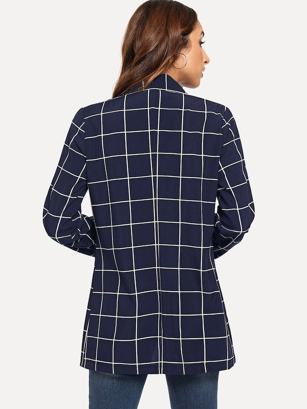 Dual Pocket Plaid Blazer in Navy