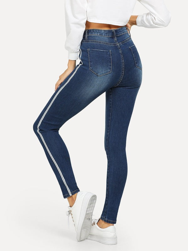 Ribbon Side Faded Wash Jeans