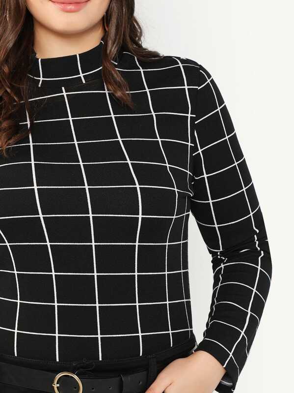Plus Mock Neck Grid T-Shirt