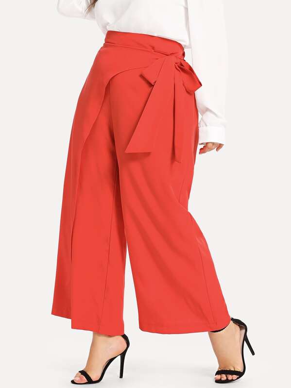 Plus Tie Waist Wide Leg Trousers