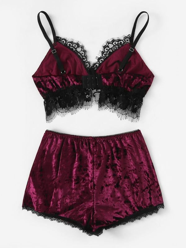 Lace Trim Split Cami Top & Shorts