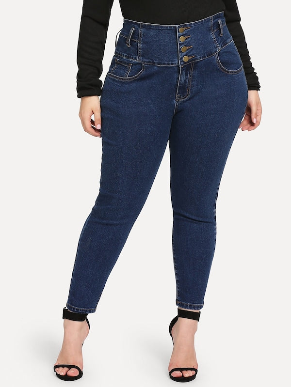 Plus Size High Waist Button Up Jeans