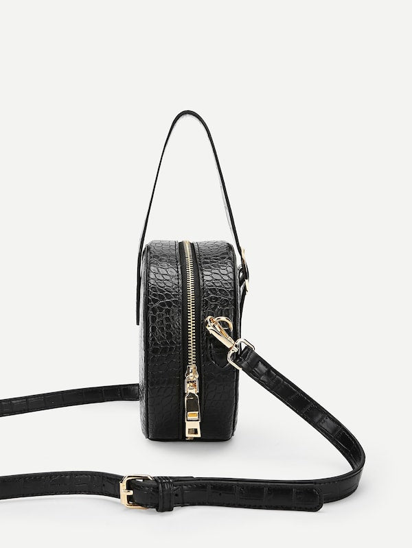 Crocodile Pattern Round Satchel Bag