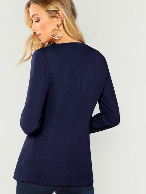 Hook And Eye Closure Fitted Blazer