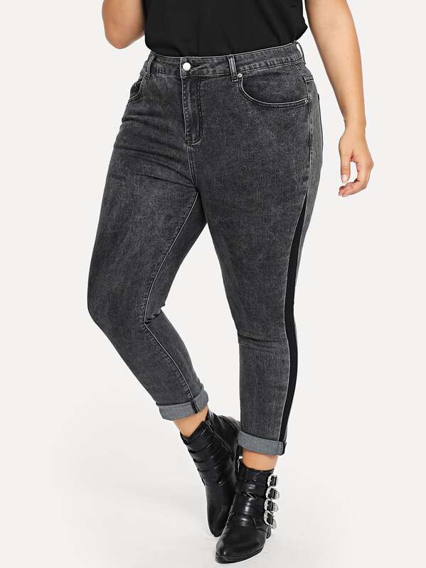 Plus Contrast Panel Skinny Jeans