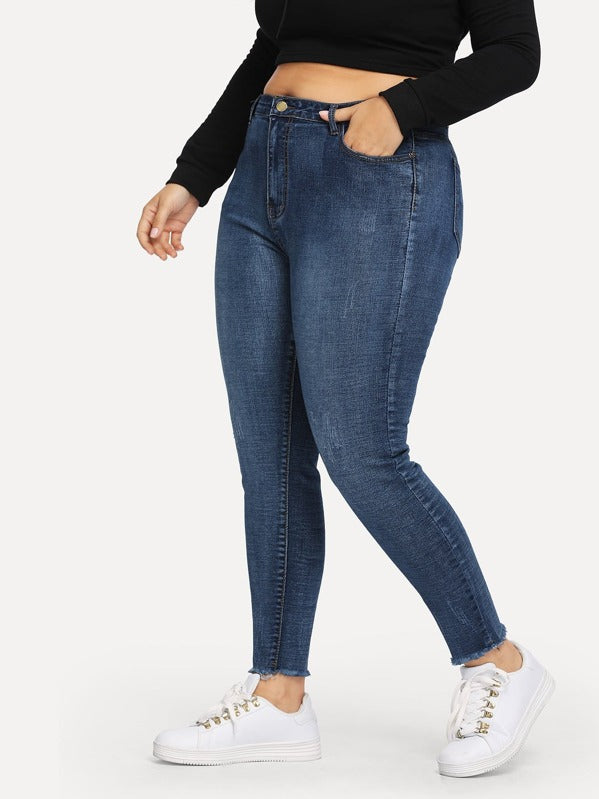 Plus Raw Hem Skinny Jeans