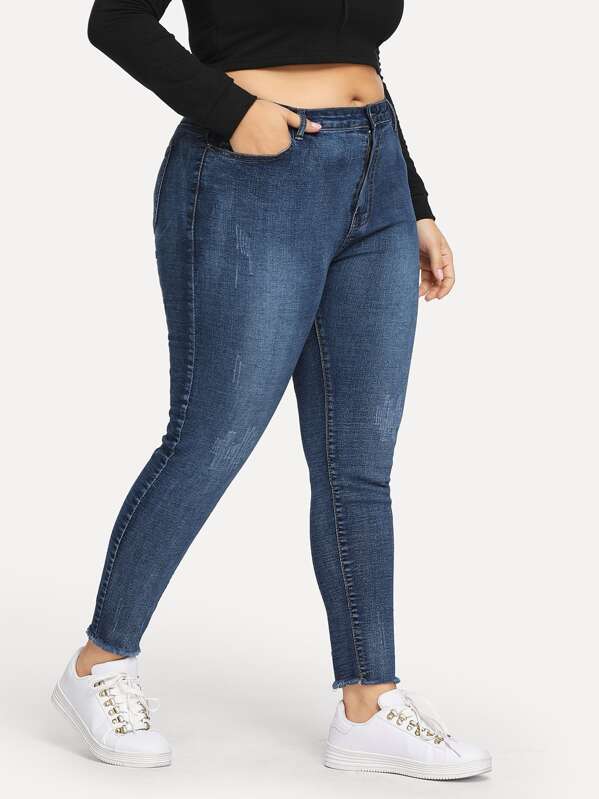 Plus Raw Hem Skinny Jeans