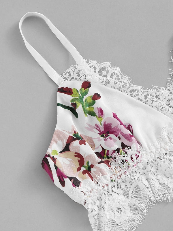 Contrast Lace Floral Lingerie Set
