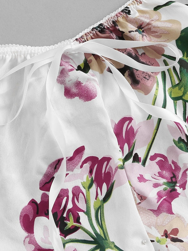 Contrast Lace Floral Lingerie Set