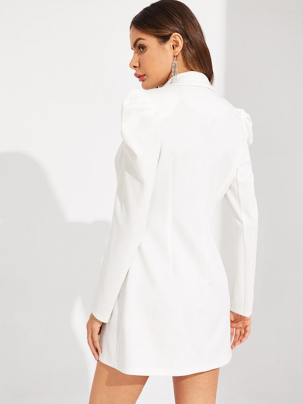 Double Breasted Puff Sleeve Solid Blazer Dress