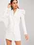Double Breasted Puff Sleeve Solid Blazer Dress