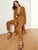 Notched Collar Double Button Plunging Utility Jumpsuit