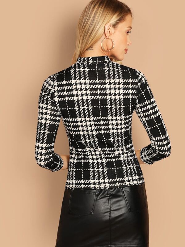 Mock Neck Plaid T-Shirt