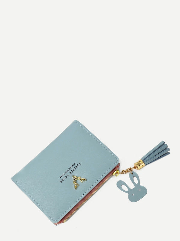 Slogan Print Tassel Decor Wallet