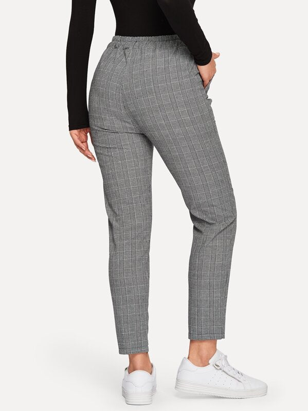 Drawstring Waist Plaid Trousers